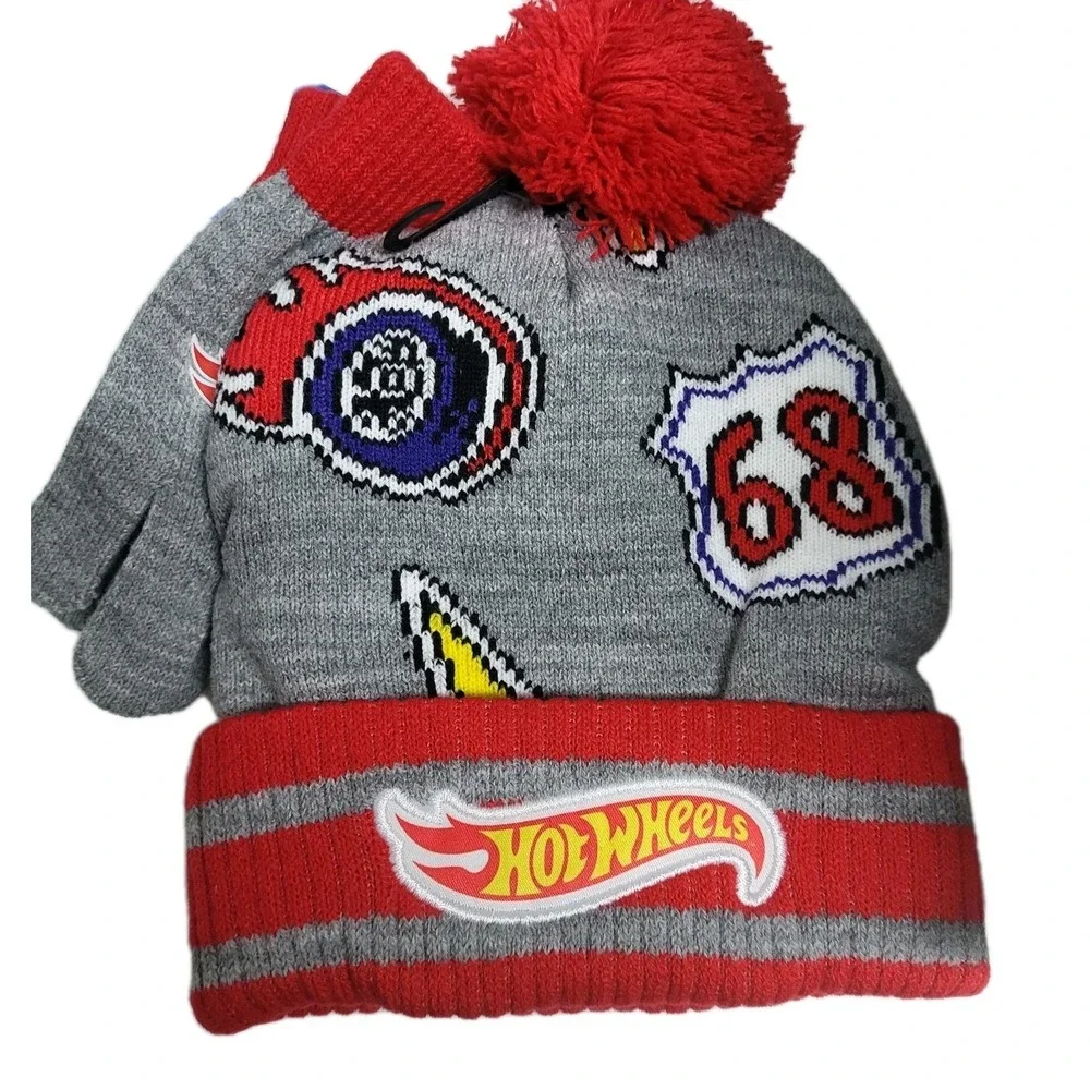 Hot‎ Wheels Boys' Beanie Hat & Gloves Set NWT Winter Wear
